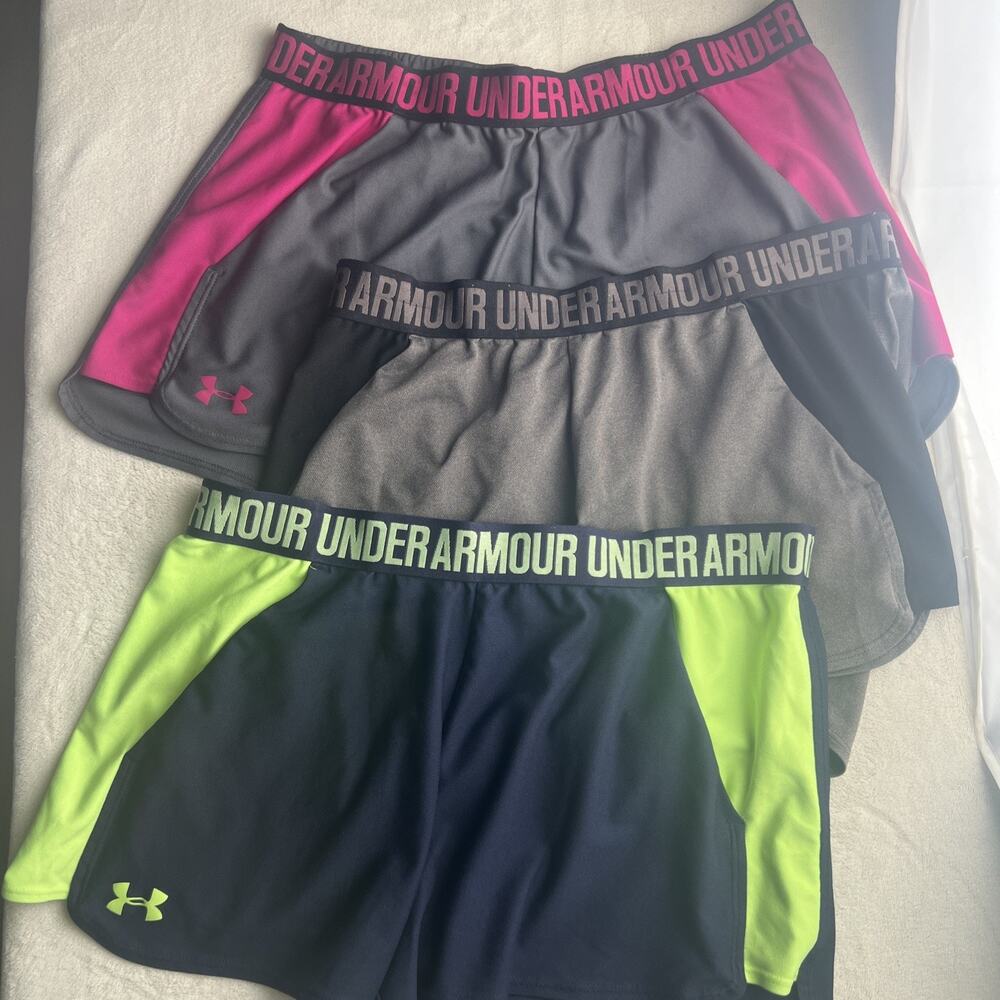 Lot Of 3 Under Armour Play Up Twist Short Women's Large LooseFit Black/Pink/Blue